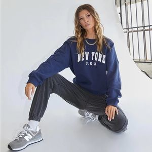 Princess Polly New York Crewneck Sweatshirt Navy